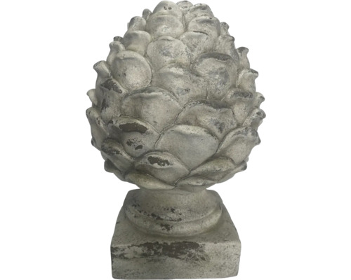 Dekorative Steingut-Gartenfigur in Form eines Pinienzapfens auf einem Sockel