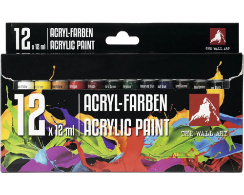 Acrylfarben Set mit zwölf Tuben zu je zwölf Milliliter