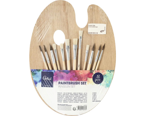 Holzfarbmischpalette 30x40 cm Pinselset mit Holzpalette, 13-teilig