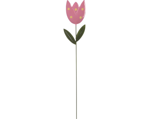 Metall Tulpe H 94.5 cm rosa Dekorative Metallblume mit Punkten für den Garten