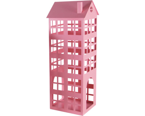 Lanterne métal maison 22 x 61.5 cm rose Étagère décorative en forme de maison avec compartiments