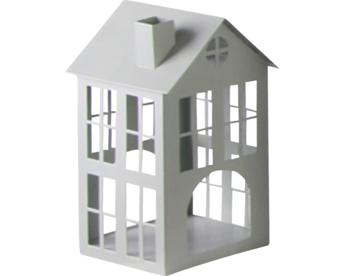 Lanterne métal maison 12 x 18.5 cm vert Photophore décoratif en forme de maison pour une ambiance chaleureuse