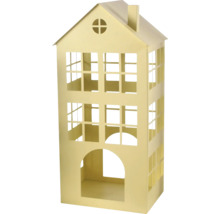 Maison décorative en métal avec ouvertures de fenêtres et une arche d'entrée