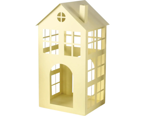 Lanterne décorative en métal en forme de maison avec fenêtres et cheminée