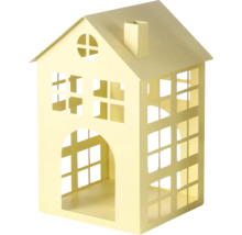 Lanterne décorative en métal en forme de maison avec fenêtres et cheminée