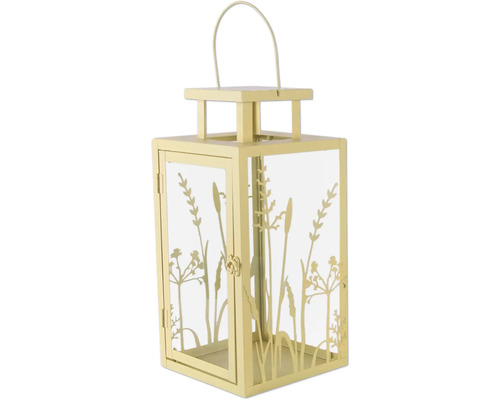 Lanterne métal maison 17 cm x 35 cm jaune Lanterne avec motif de plantes pour l'intérieur et l'extérieur