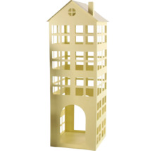 Lanterne décorative en forme de maison avec ouvertures de fenêtres et toit