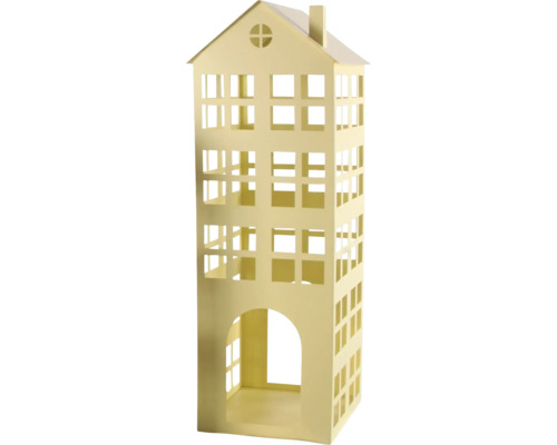 Lanterne décorative en forme de maison avec ouvertures de fenêtres et toit