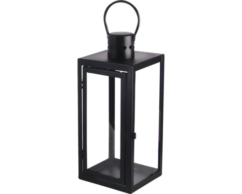 Lanterne en métal H 34 cm noir Lanterne décorative en métal et verre avec poignée