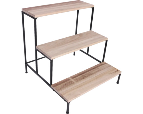 Dreistufiges Pflanzenregal aus Holz und Metall