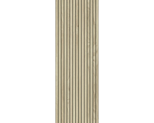 Panneau de bois avec des lamelles verticales pour le revêtement mural