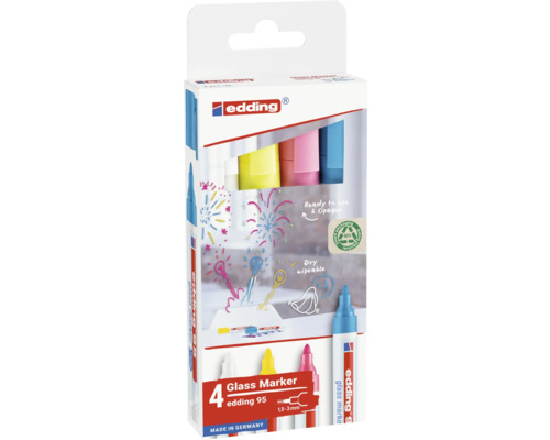 Paquet de quatre marqueurs pour verre Edding