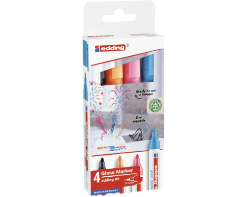 Marqueurs à verre Edding en lot de 4, effaçables à sec