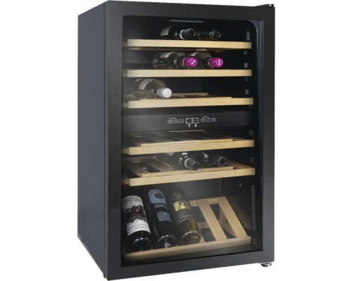 Armoire à vin climatisée Kibernetik WKH39D lxhxp 54 x 84.6 x 53 cm noir 111418 Cave à vin avec inserts en bois et bouteilles de vin