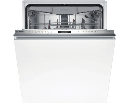 Lave-vaisselle Bosch ouvert avec éléments en acier inoxydable et intérieur avec paniers à vaisselle