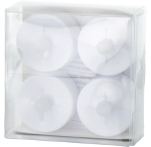 Vier Möbelgleiter in transparenter Verpackung