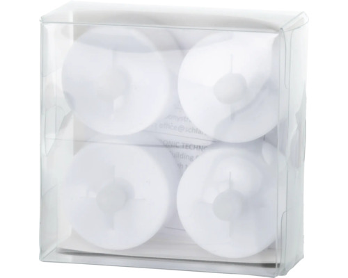 Vier Möbelgleiter in transparenter Verpackung