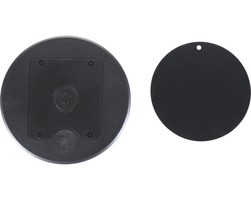 Unterseite einer LED-Leuchte mit Batteriefach und Magnetfunktion sowie Abdeckung mit Aufhängeloch