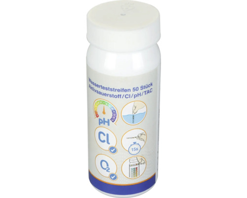 Bandelettes de test chimique pour piscine 4 en 1 Boîte de bandelettes de test d'eau avec 50 pièces pour mesurer l'oxygène actif, le chlore, la valeur du pH et le TAC