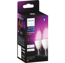 Verpackung von zwei Philips Hue E14 Lampen mit Weiß- und Farbambiente