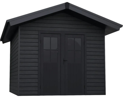 Schwarzes Gartenhaus mit Doppeltür