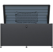 Coffre de rangement en métal ouvert avec filet