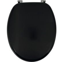 Schwarzer Toilettensitz mit Chromscharnieren
