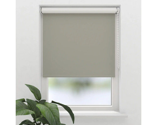 Ansicht eines Fensters mit einem grauen Rollo