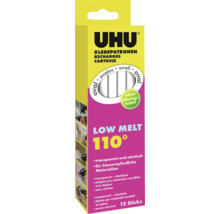 UHU Klebepatronen Low Melt 110 Grad, 15 Stück, transparent und elastisch, für hitzeempfindliche Materialien