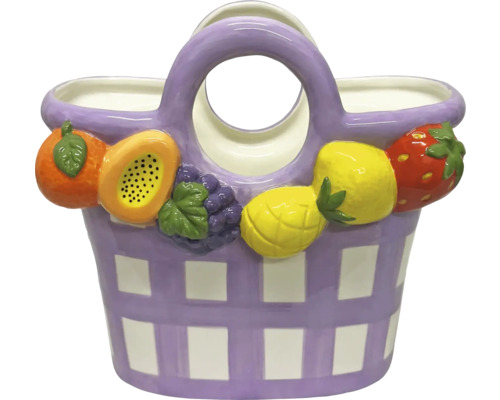 Dekorative Keramikschale in Korbform mit Obstmotiven