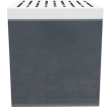 Poubelle grise avec couvercle blanc et fentes