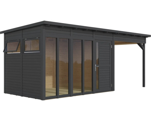 Modernes Gartenhaus mit Fenster, Tür und Vordach