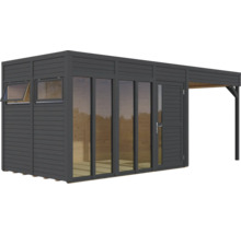 Modernes Gartenhaus mit Anbau, Fenstern und Tür