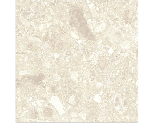 Nahaufnahme einer Bodenfliese mit Terrazzo-Optik