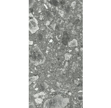 Gros plan d'un carreau de grès cérame gris avec décor en pierre