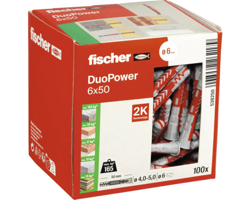 Fischer DuoPower 6x50 chevilles, paquet de 100