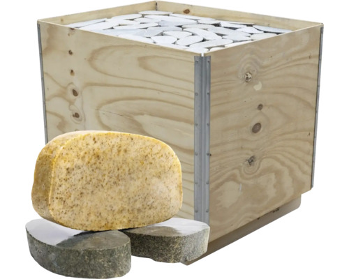 Pierres de mosaïque dans une caisse en bois avec pierres individuelles