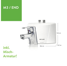 Chauffe-eau instantané compact Clage avec mitigeur et dimensions