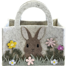 Dekorative Ostertasche aus Filz mit Hasenmotiv und Blumenapplikationen