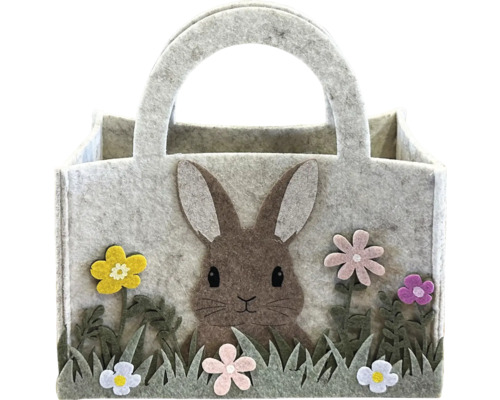 Dekorative Ostertasche aus Filz mit Hasenmotiv und Blumenapplikationen