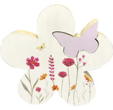 Dekoration aus Holz in Blumenform mit Schmetterlingsausschnitt und Blumenmotiv