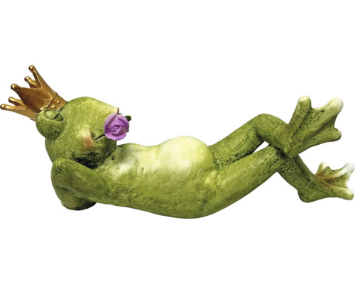 Figurine décorative de grenouille avec couronne et fleur dans la gueule
