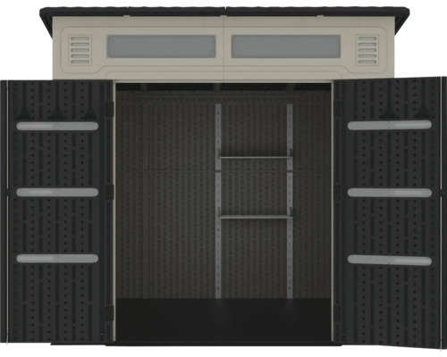 Abri de jardin ouvert avec étagères