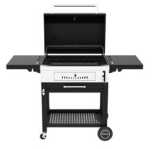 Barbecue au charbon de bois avec surfaces de rangement, grille et chariot