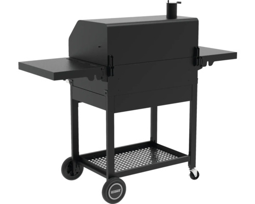Barbecue à charbon de bois noir avec étagères et roues