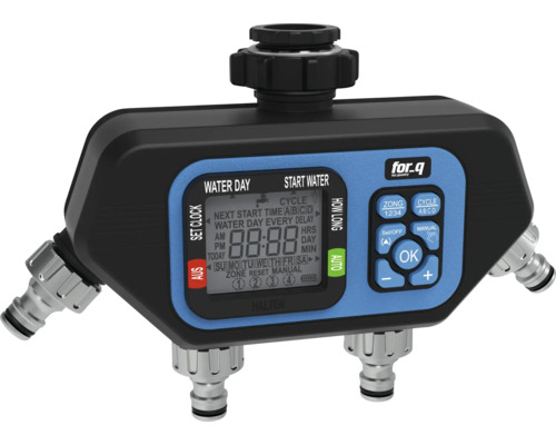 Programmateur d'arrosage for_q FQ-BC 4 3/4’’ pour arrosage automatique avec arroseurs mobiles, systèmes de goutte à goutte (MicroDrip) ou sprinklers Ordinateur d'arrosage avec quatre sorties et affichage numérique