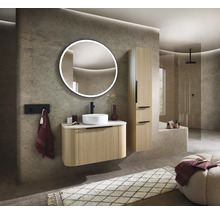 Salle de bains avec lavabo, miroir, armoire haute et douche au design moderne