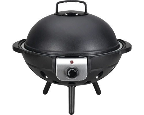Barbecue électrique noire avec couvercle et contrôle de la température.