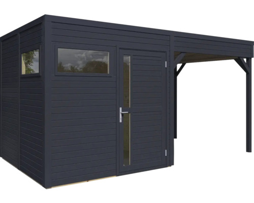 Holzgartenhaus mit Fenster und Anbau