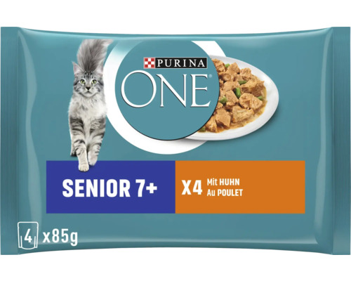 Nourriture sèche pour chats Purina One Senior 7+ au poulet et haricots verts 1.4 kg Purina One Senior 7 Plus Nourriture pour chat au poulet, pack de 4
